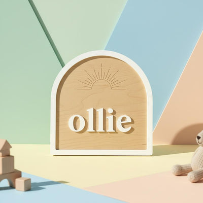 Personalized Baby Name Sign Wooden Nursery Decor, Custom Baby Name Plaque, Modern Arch Nursery Wall Sign Minimalist Baby Room Decor
