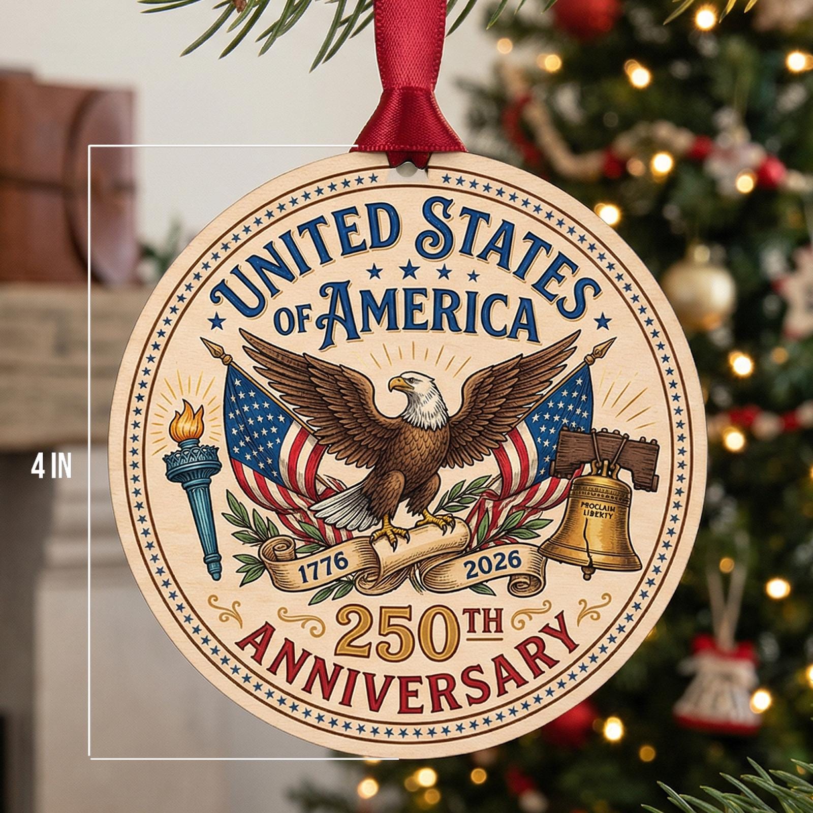 United States 250th Anniversary Ornament, Semiquincentennial Gift, 1776-2026 Liberty Bell Acrylic Keepsake, Patriotic America Decor