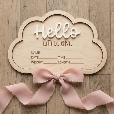 Personalized Baby Stats Plaque for Girl, Newborn Birth Announcement Sign, Boho Hospital Photo Prop, Hello Little One Nursery Decor