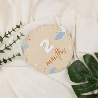 Wooden Baby Milestone Sign, Moon and Stars Milestone, Acrylic Cloud Baby Photo Prop, Newborn Keepsake, Baby Sign, Nursery Decor, Baby Gift