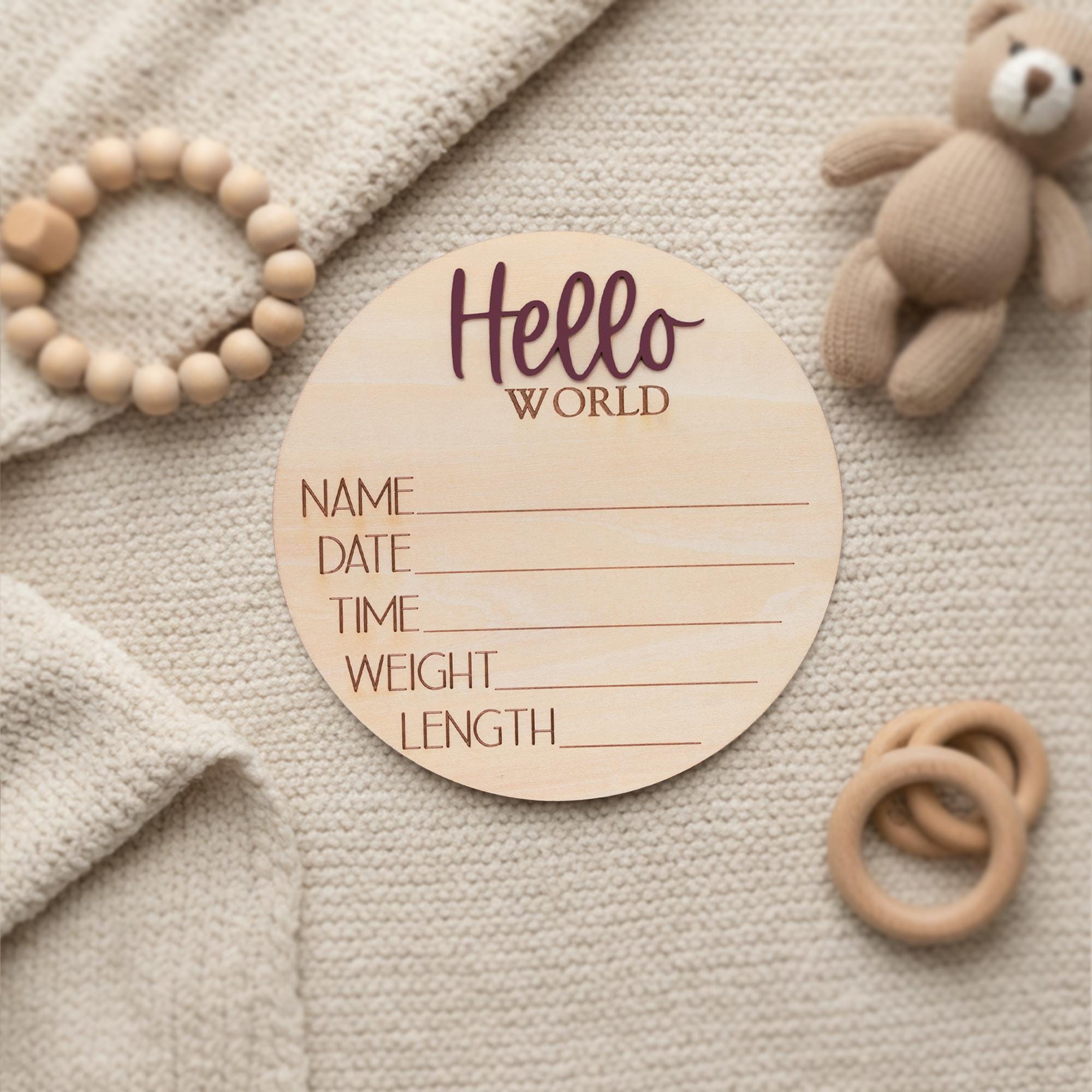 Hello World Newborn Hospital Sign Wooden Baby Photo Prop