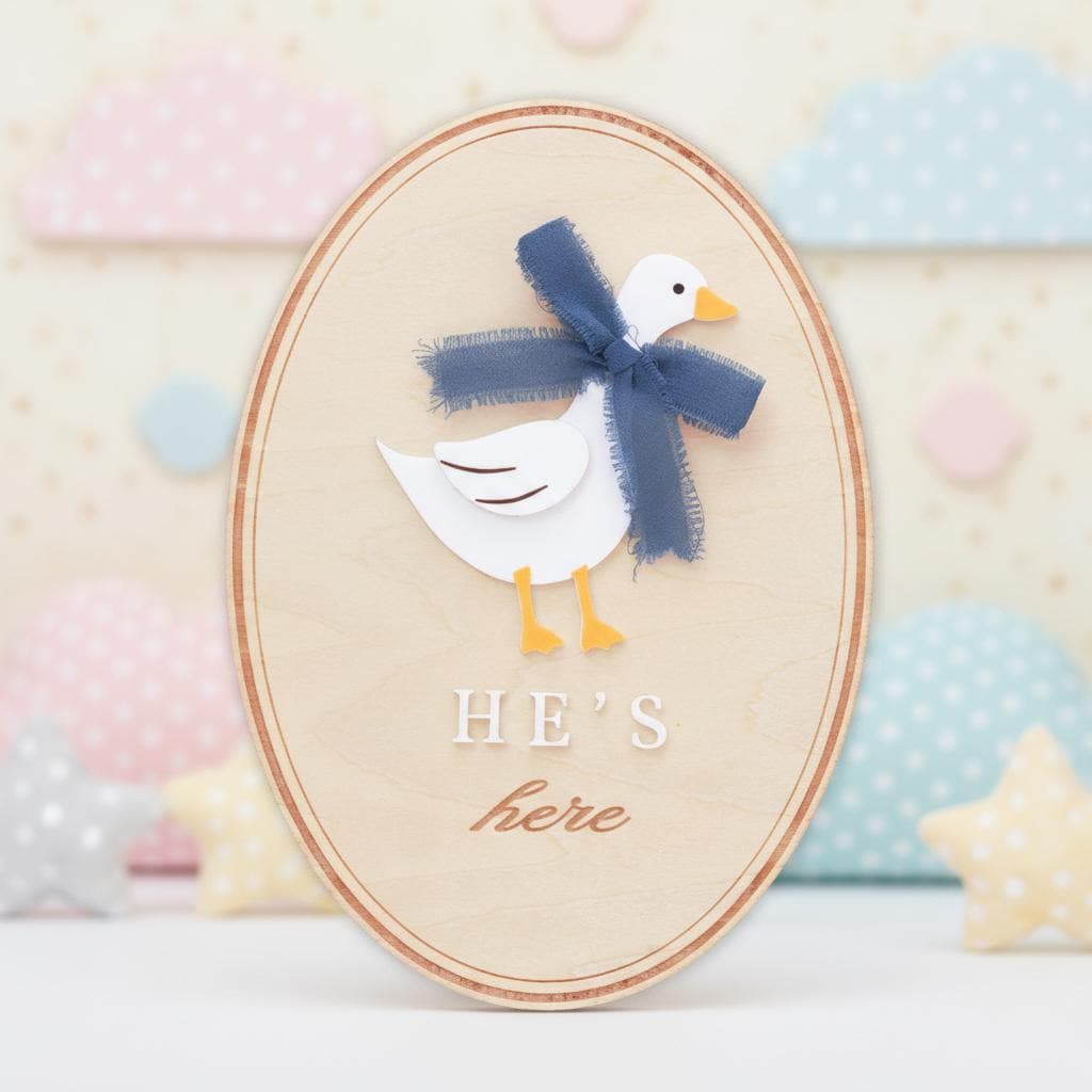He’s Here Wooden Baby Announcement Sign, Newborn Nursery Decor