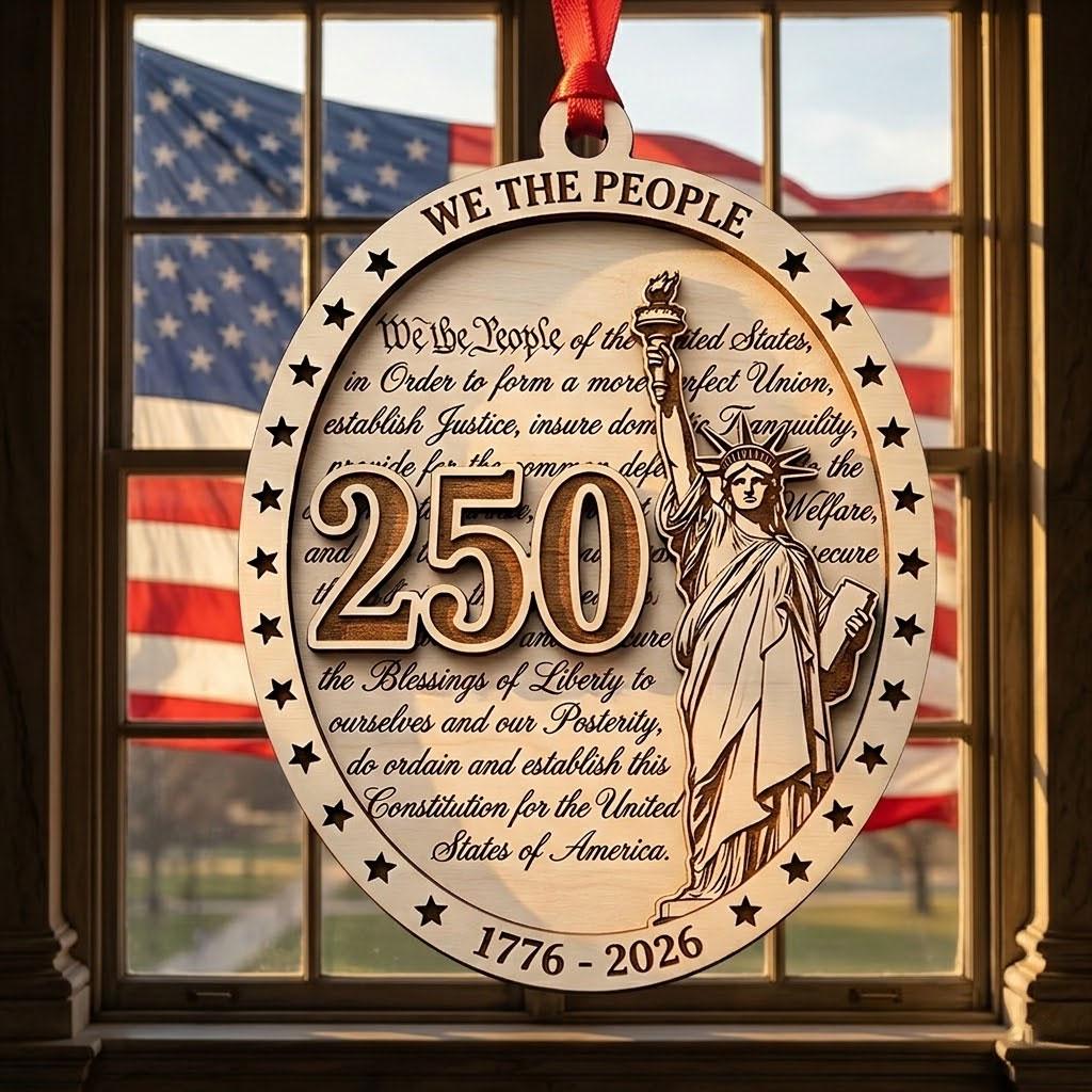 We The People Ornament 2026, 250th Anniversary Constitution Gift, 1776-2026 Statue of Liberty Decor, America 250 Wooden Keepsake
