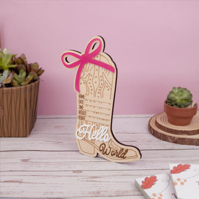 Cowgirl Baby Born Announcement Photo, Western Baby Girl Name Sign, Wooden Hello World Sign, Birth Stat Sign, Wooden Birth Announcement Sign