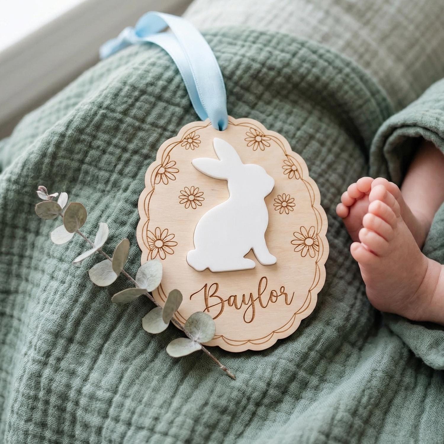 Easter Basket Tag Custom | Wooden Bunny Ornament 3D | Personalized Name Egg Plaque | Kids Spring Gift Stuffers | Personalized Baby Gift