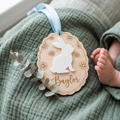 Easter Basket Tag Custom | Wooden Bunny Ornament 3D | Personalized Name Egg Plaque | Kids Spring Gift Stuffers | Personalized Baby Gift