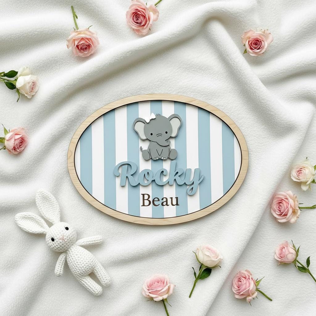 Personalized Elephant Baby Name Sign Wooden Nursery Decor