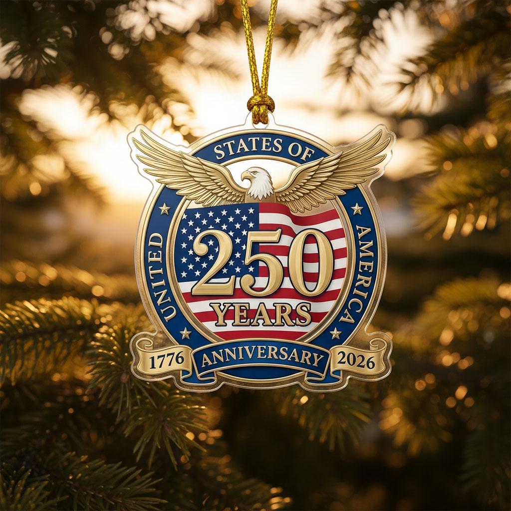 United States 250th Ornament, Semiquincentennial Eagle Emblem, 1776-2026 Patriotic Anniversary Gift, USA 250 Years Decor