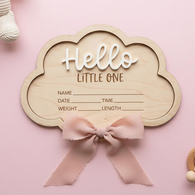 Personalized Baby Stats Plaque for Girl, Newborn Birth Announcement Sign, Boho Hospital Photo Prop, Hello Little One Nursery Decor