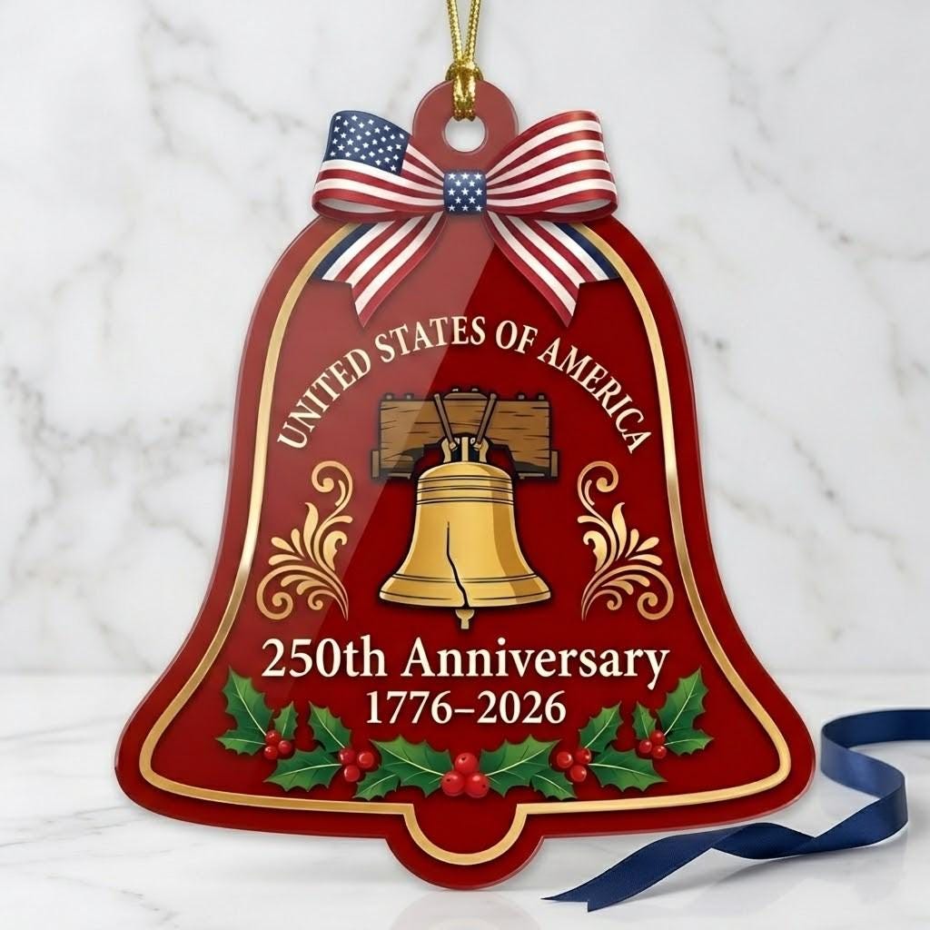Liberty Bell 250th Ornament, Semiquincentennial Red Bell Gift, 1776-2026 Patriotic Christmas Decor, America 250th Anniversary
