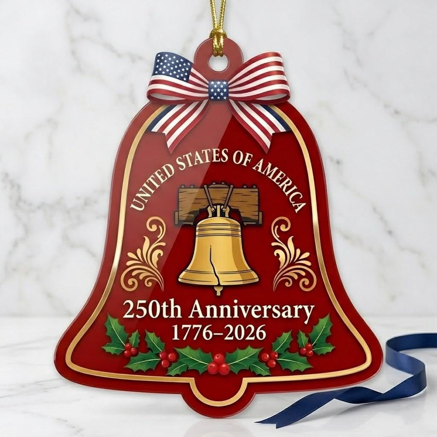 Liberty Bell 250th Ornament, Semiquincentennial Red Bell Gift, 1776-2026 Patriotic Christmas Decor, America 250th Anniversary