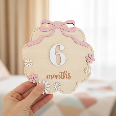 Floral Wooden Baby Milestone Sign with Numbers 1–12 Months