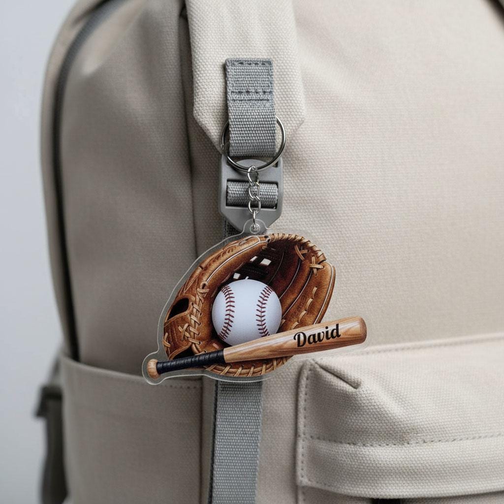 Personalized Baseball Keychain Custom Name, Baseball Glove Bat Keychain, Acrylic Baseball Player Gift, Little League Gift