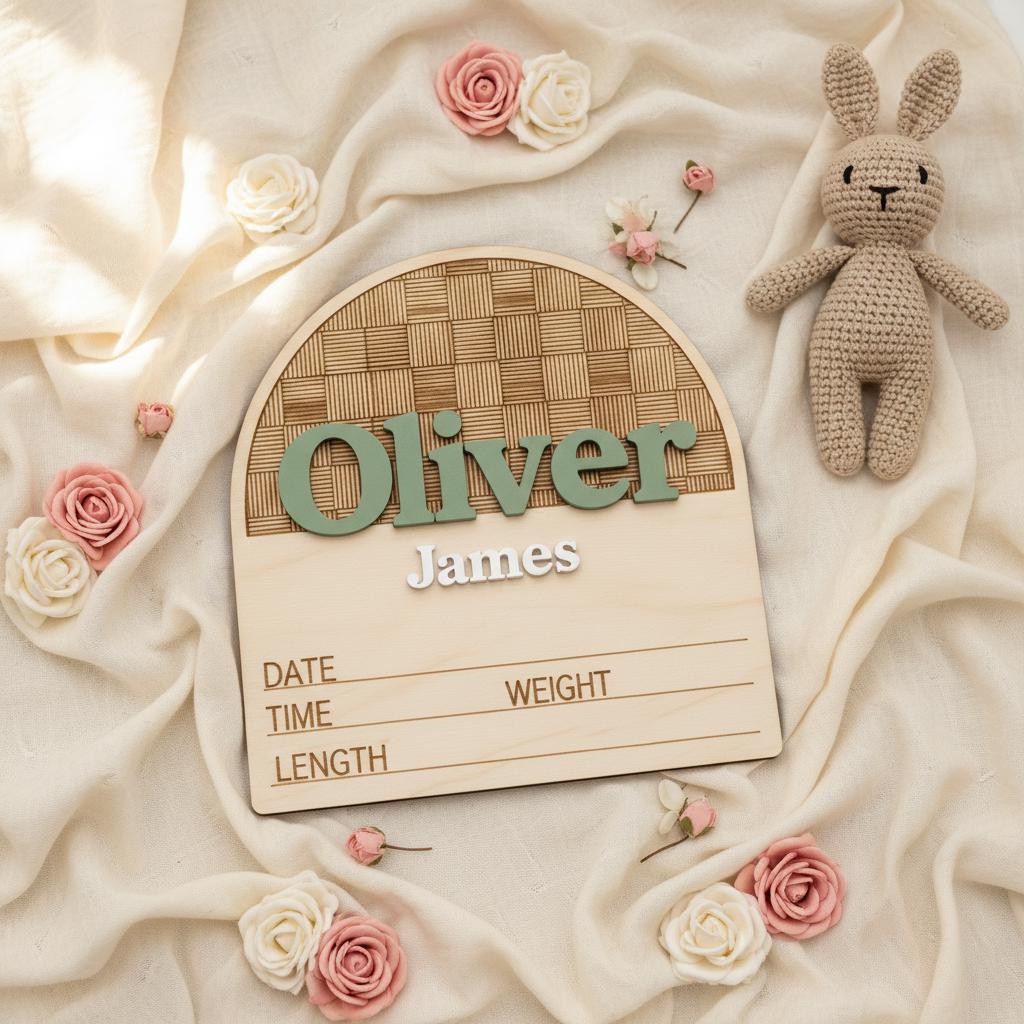 Personalized Baby Birth Announcement Sign Wooden Name Milestone Board