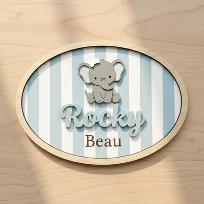 Personalized Elephant Baby Name Sign Wooden Nursery Decor