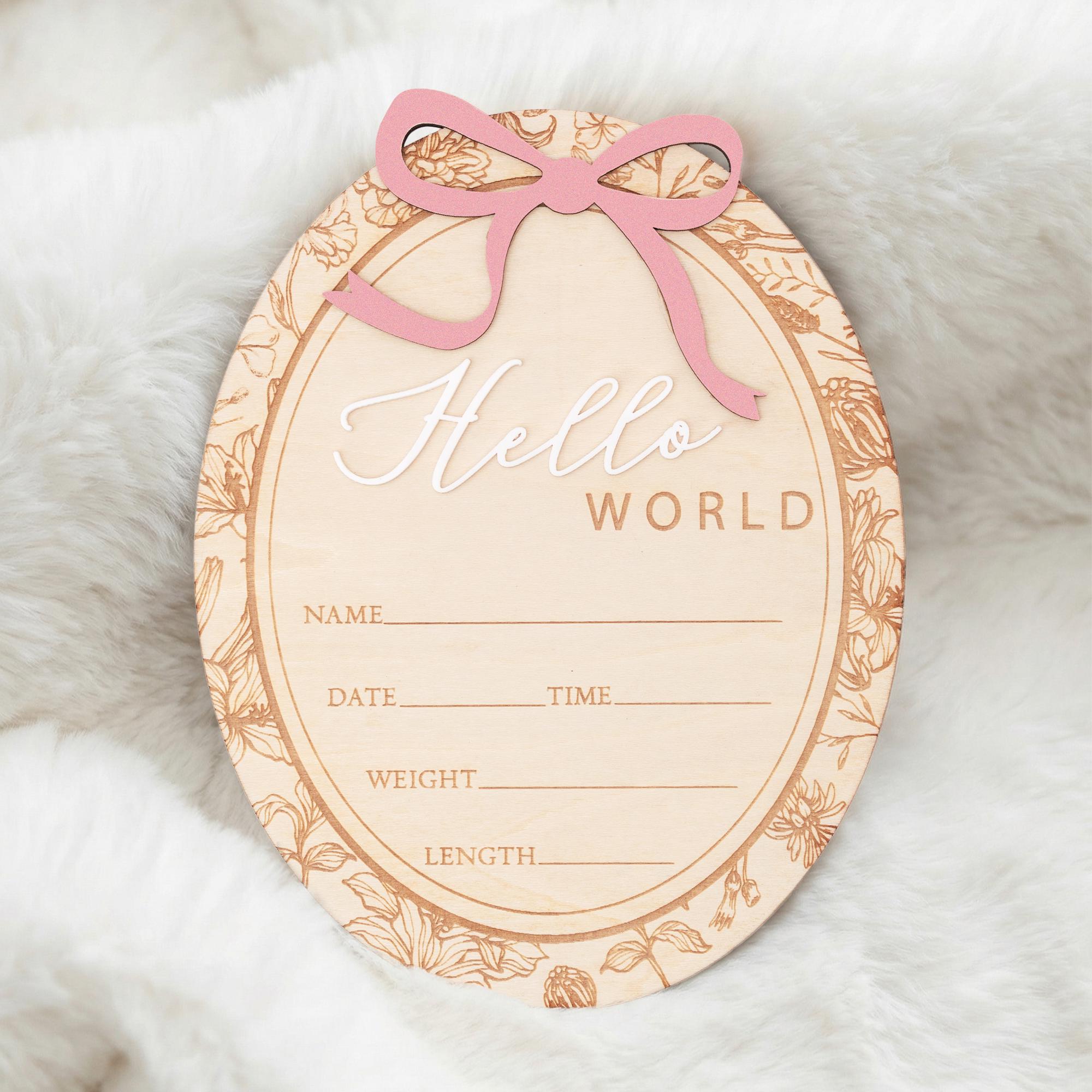 Hello World Baby Announcement Sign Personalized Birth Stats Sign Newborn Hospital Photo Prop Baby Girl Announcement Gift