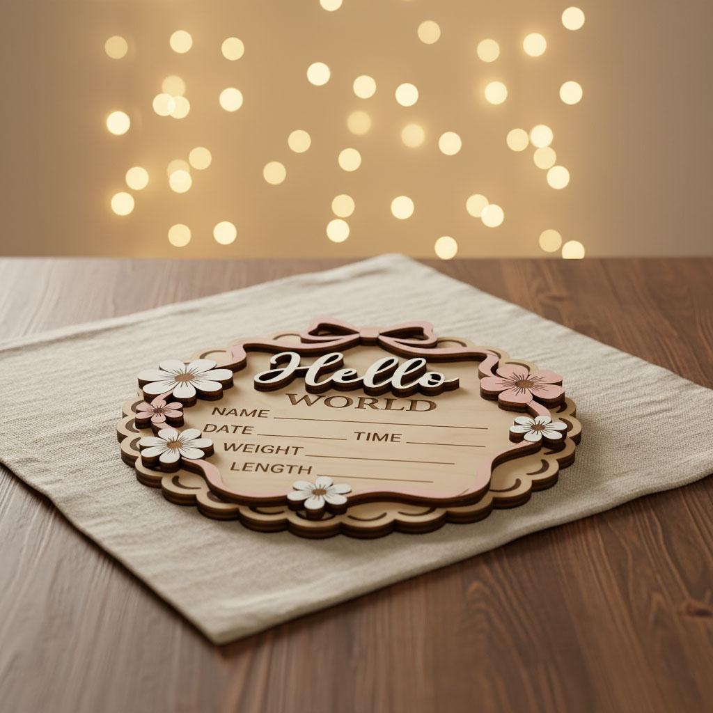 3D Bow Birth Stats Sign for Girl | Daisy Flower Scalloped Wooden Plaque | Custom Ribbon Baby Announcement | Coquette Nursery Prop