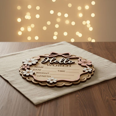 3D Bow Birth Stats Sign for Girl | Daisy Flower Scalloped Wooden Plaque | Custom Ribbon Baby Announcement | Coquette Nursery Prop