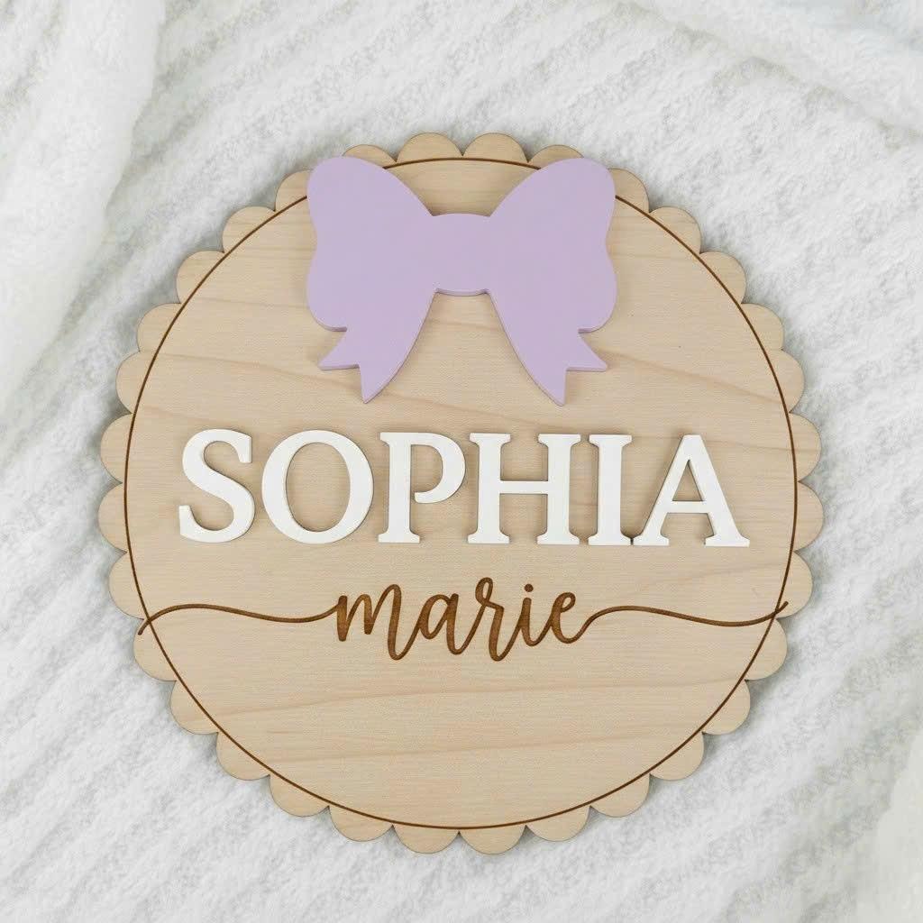 Personalized Wooden Baby Name Sign with Bow, Girl Nursery Name Decor