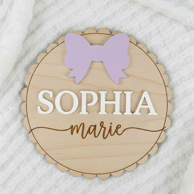 Personalized Wooden Baby Name Sign with Bow, Girl Nursery Name Decor