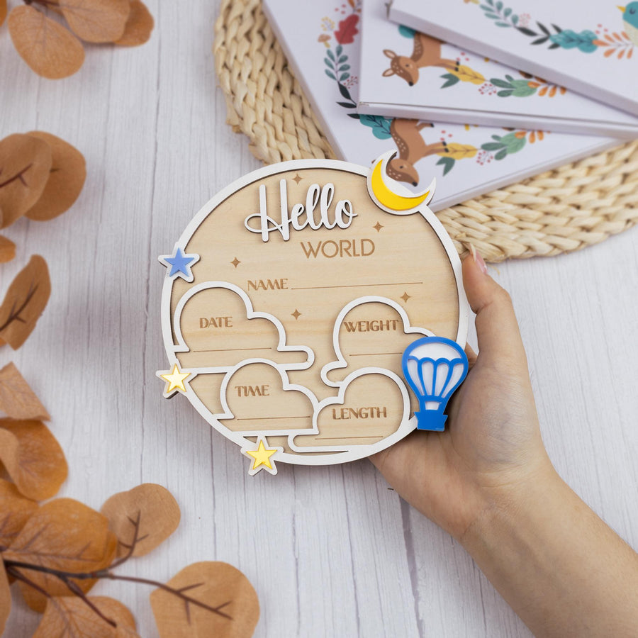Hello World Sign, Wooden Birth Announcement Sign, Baby Announcement Sign,Hospital Sign,Hospital Birth Announcement,Baby Name Sign,Baby Stats