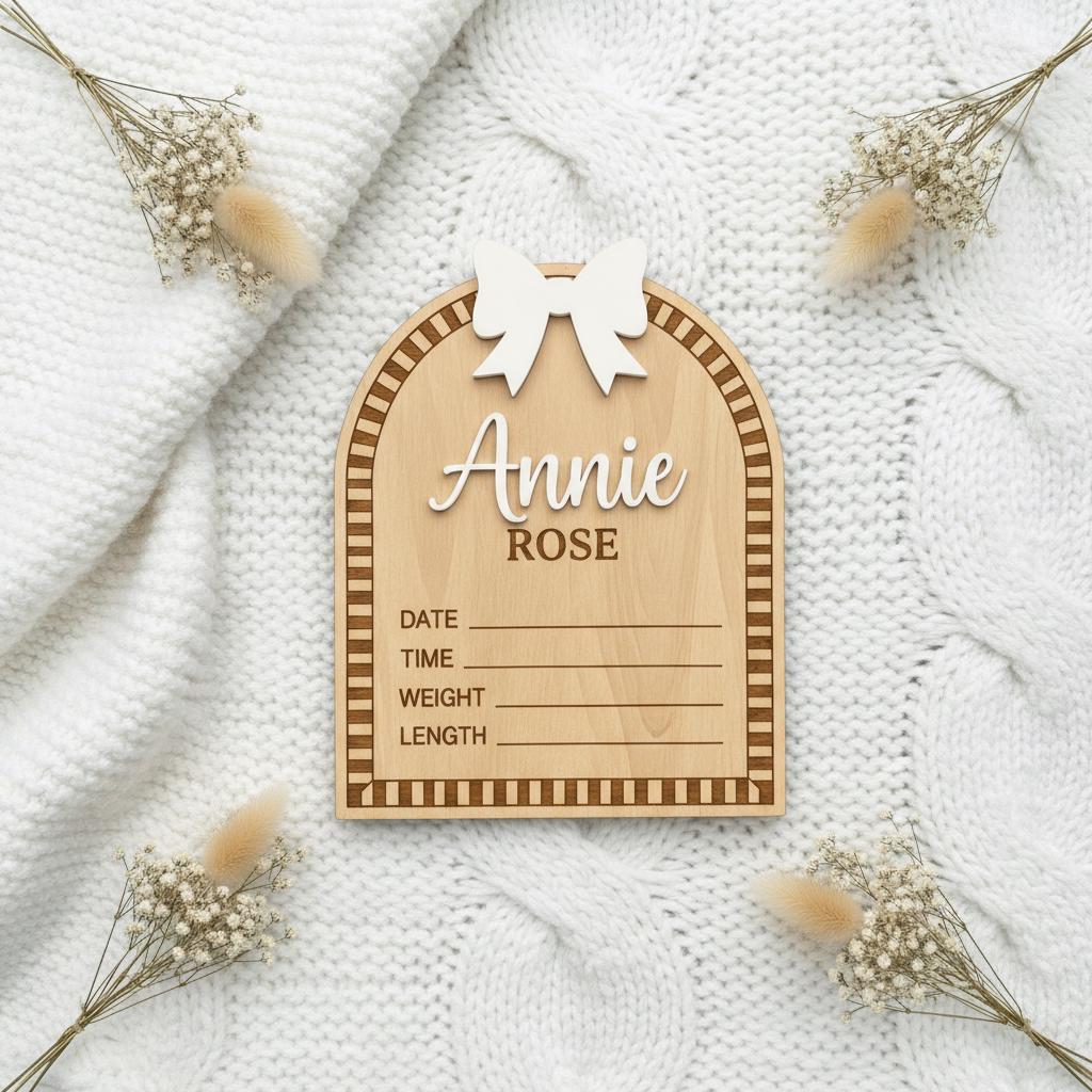 Personalized Wooden Baby Birth Announcement Sign with Raised Name