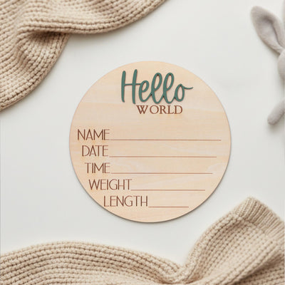 Newborn Hospital Baby Sign Hello World Wooden Birth Stats Photo Prop