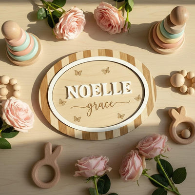 Personalized Wooden Baby Name Sign with Butterflies
