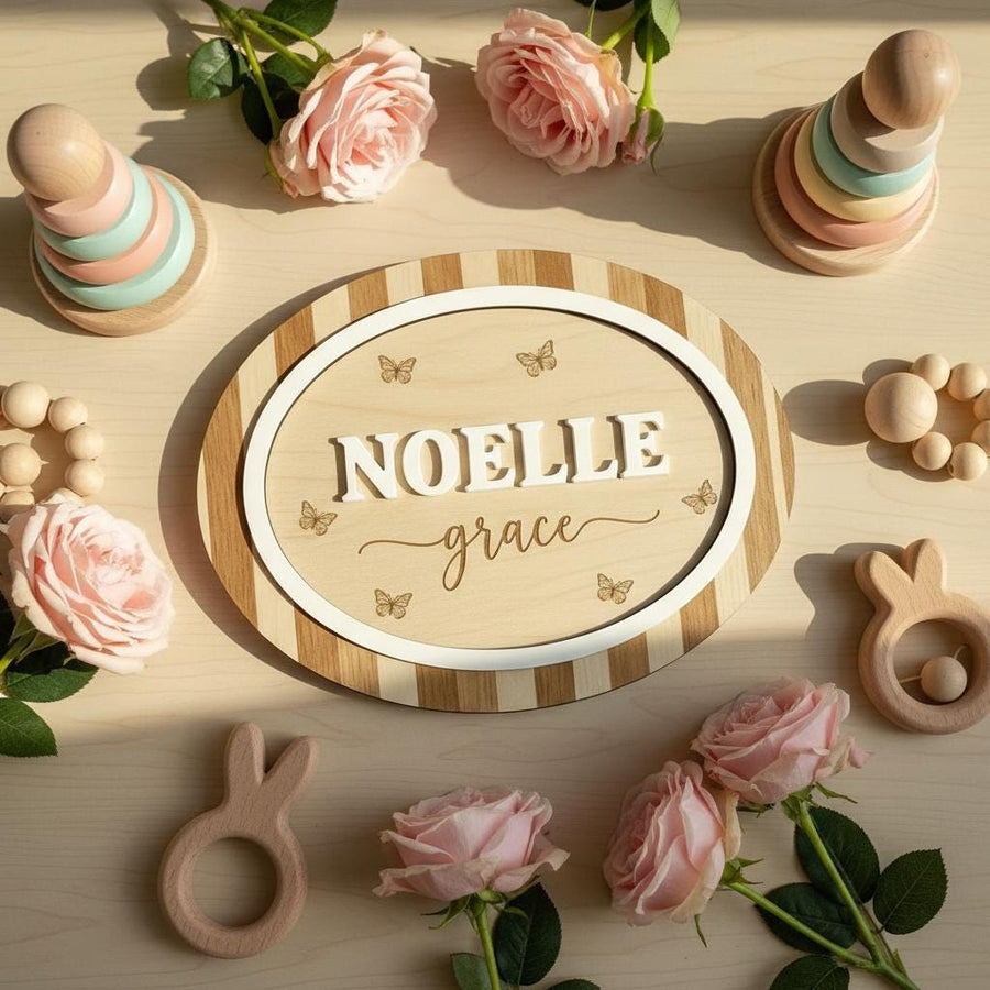 Personalized Wooden Baby Name Sign with Butterflies