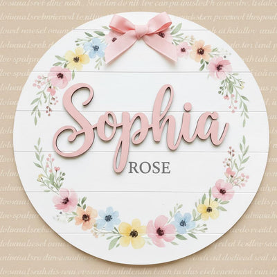 Personalized Baby Name Wood Sign, Floral Nursery Wall Decor