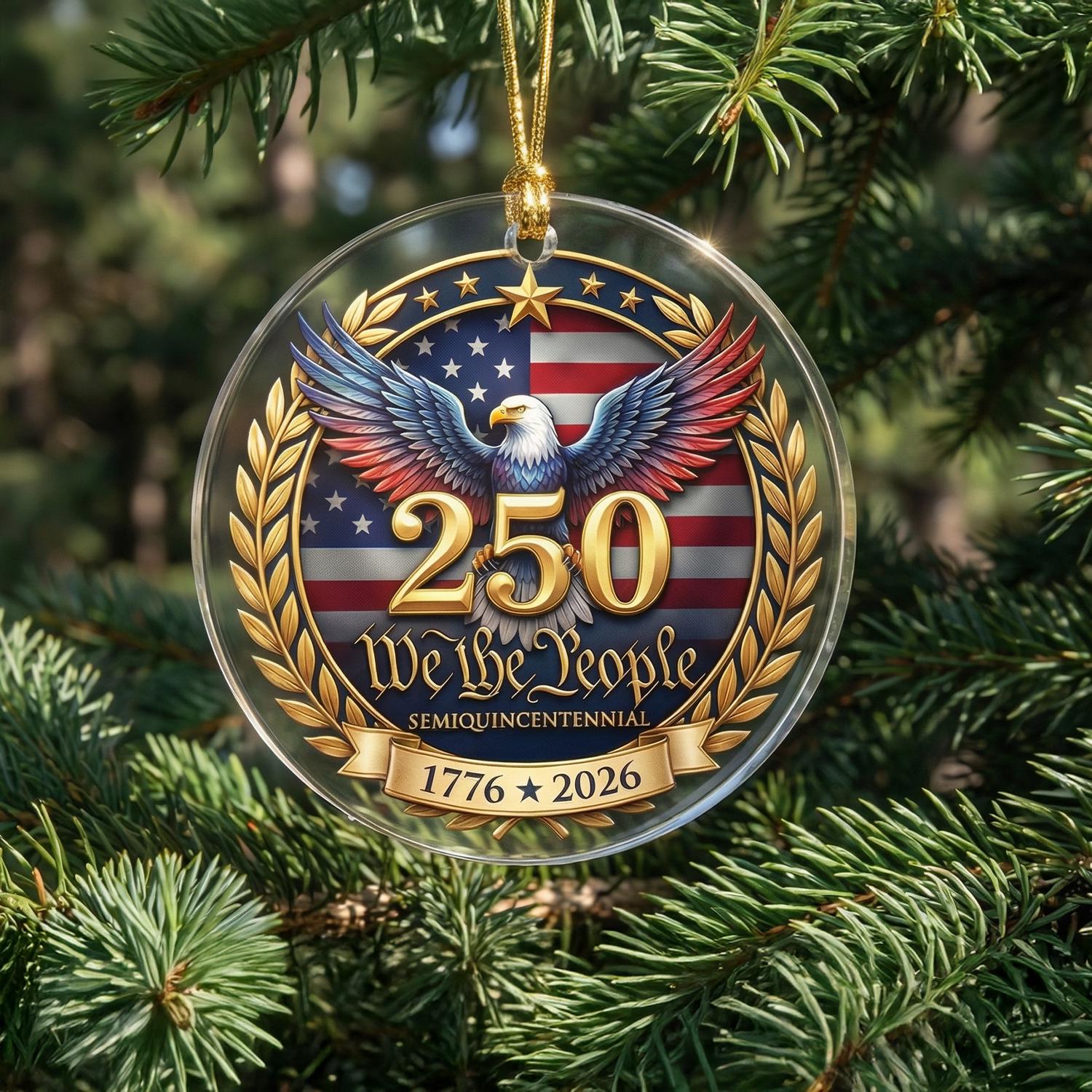 We The People 250th Ornament, Semiquincentennial Eagle Gift, 1776-2026 Patriotic Acrylic Keepsake, USA 250 Years Decor