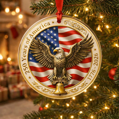 USA 250th Anniversary Ornament, Semiquincentennial Gold Eagle Gift, 1776-2026 Liberty Bell Decor, America 250 Birthday Keepsake