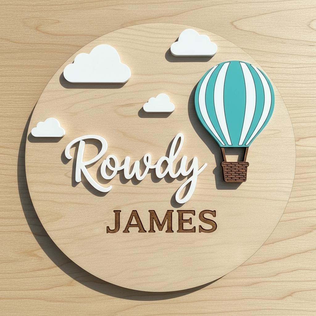 Personalized Hot Air Balloon Baby Name Sign Wooden Nursery Decor