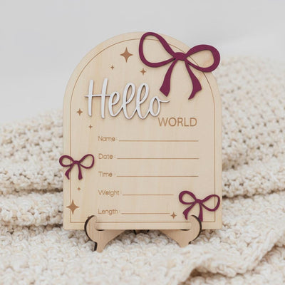 Hello World Wooden Baby Announcement Sign, Baby Keepsake Sign