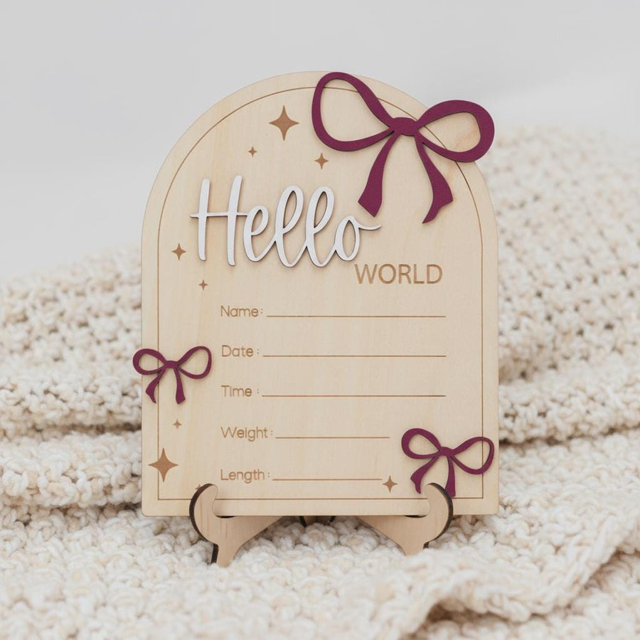 Hello World Wooden Baby Announcement Sign, Baby Keepsake Sign