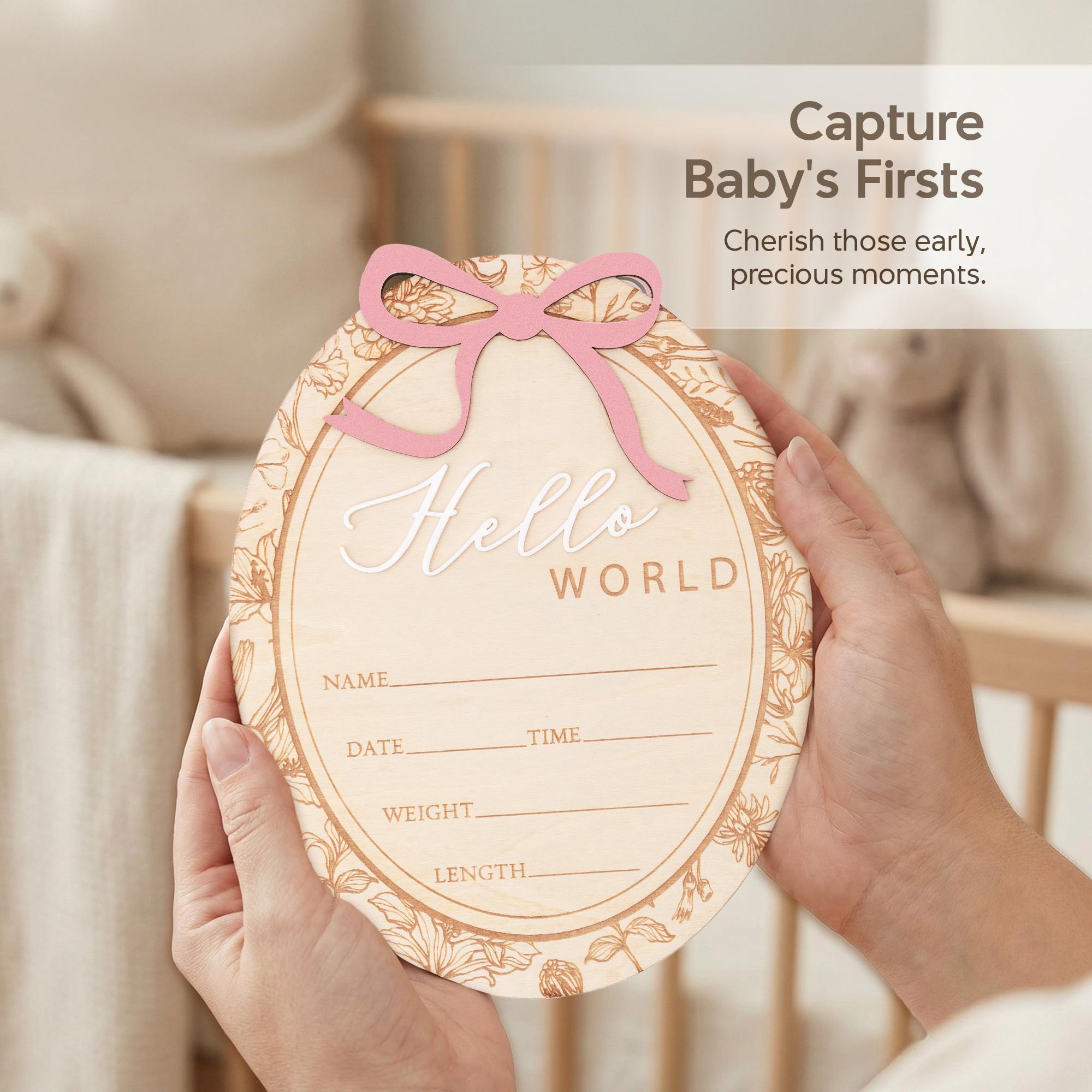 Hello World Baby Announcement Sign Personalized Birth Stats Sign Newborn Hospital Photo Prop Custom Baby Name Sign Gift