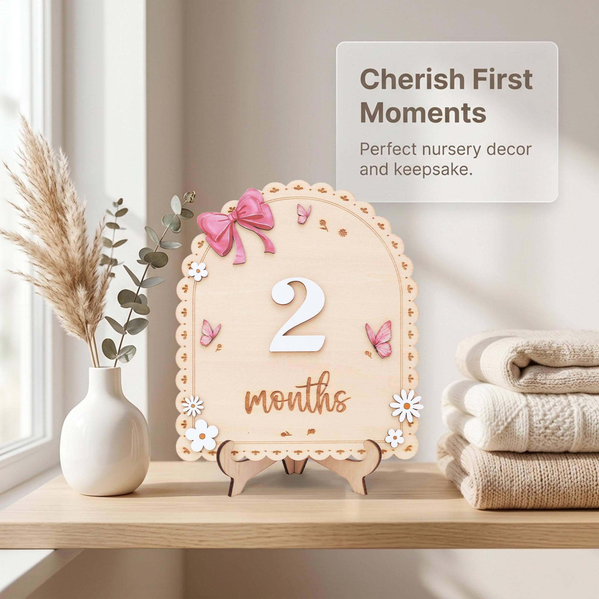 Baby Month Sign Double Sided Month Months Baby Milestone Sign First Year Baby Photo Prop Monthly Milestone Baby Nursery Decor