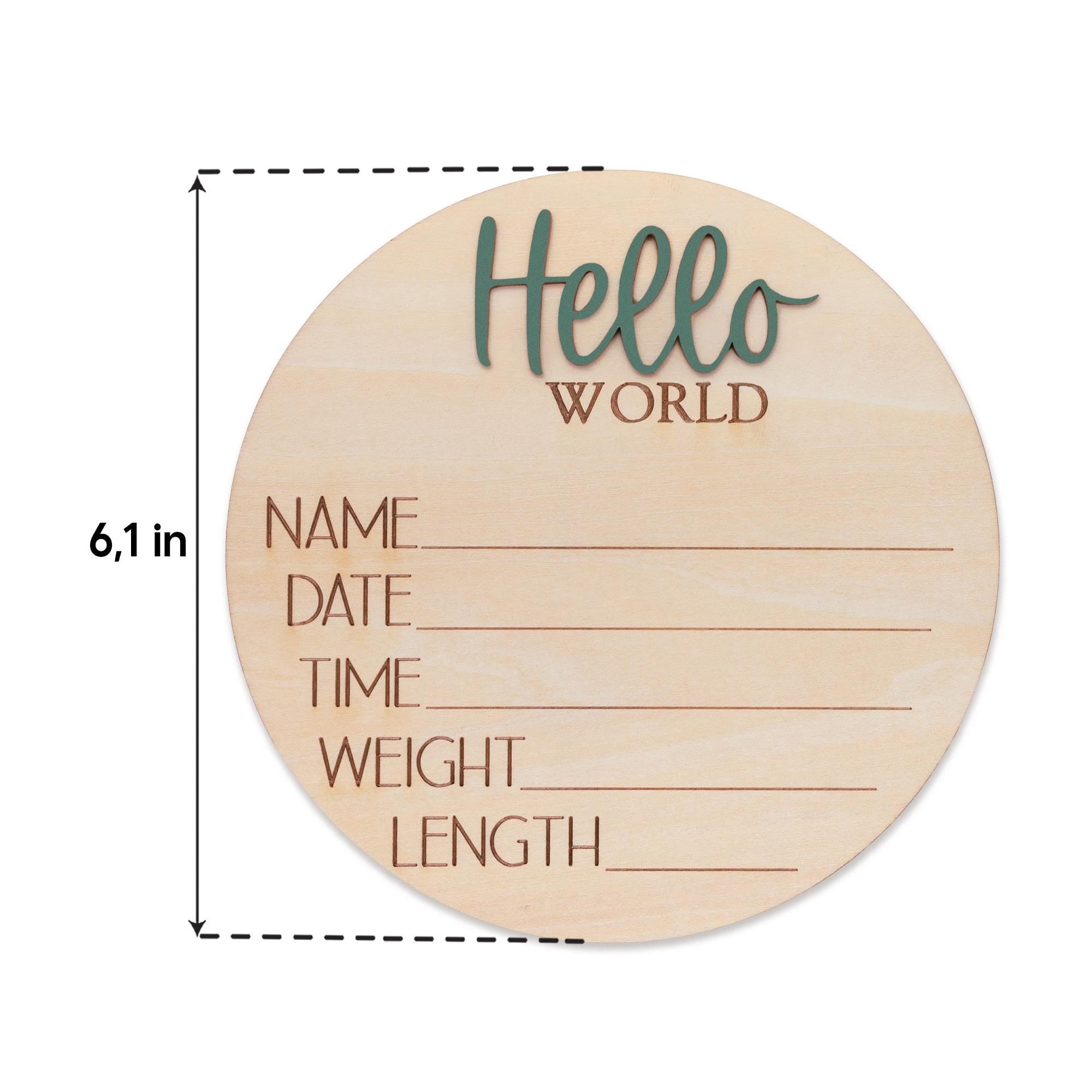 Newborn Hospital Baby Sign Hello World Wooden Birth Stats Photo Prop
