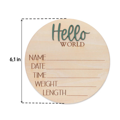 Newborn Hospital Baby Sign Hello World Wooden Birth Stats Photo Prop