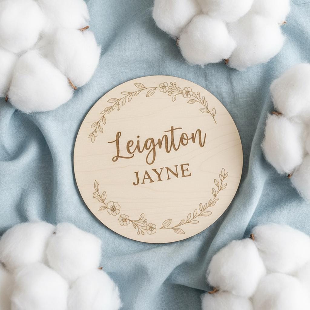 Personalized Wooden Baby Name Plaque, Round Nursery Name Announcement Sign