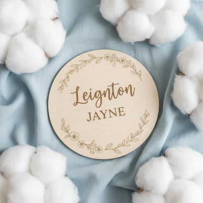 Personalized Wooden Baby Name Plaque, Round Nursery Name Announcement Sign