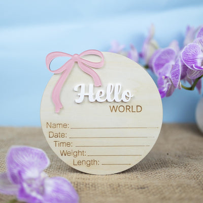 Hello World Baby Announcement Sign, Baby Girl Birth Announcement Sign, Baby Girl Name Sign, Newborn Photo Prop, Baby Shower Gift Keepsake