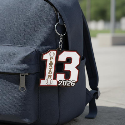 Personalized Baseball Number Keychain Custom Player Name Number and Year, Acrylic Baseball Player Gift, Little League Team Gift