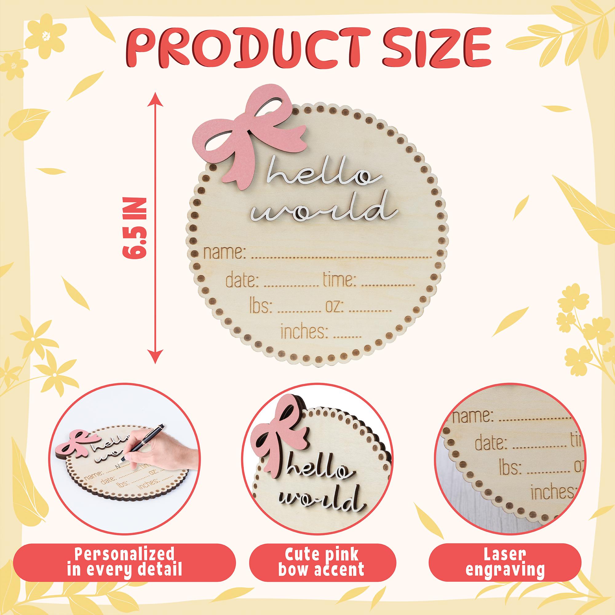 Hello World Sign, Bow Baby Announcement Sign With Birth Stats, Baby Girl Birth Announcement, Personalized Baby Name Sign, Baby Name Bow Sign