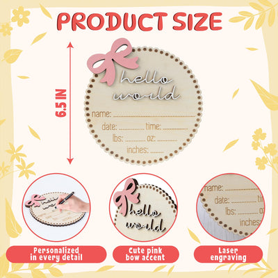 Hello World Sign, Bow Baby Announcement Sign With Birth Stats, Baby Girl Birth Announcement, Personalized Baby Name Sign, Baby Name Bow Sign
