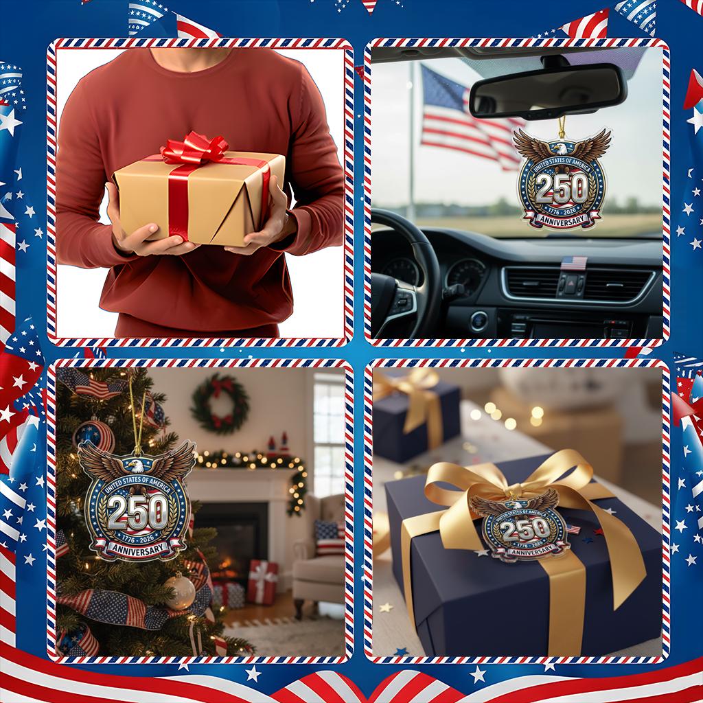 USA 250th Anniversary Ornament, Semiquincentennial Silver Eagle Gift, 1776-2026 Patriotic Acrylic Decor, America Milestone Keepsake