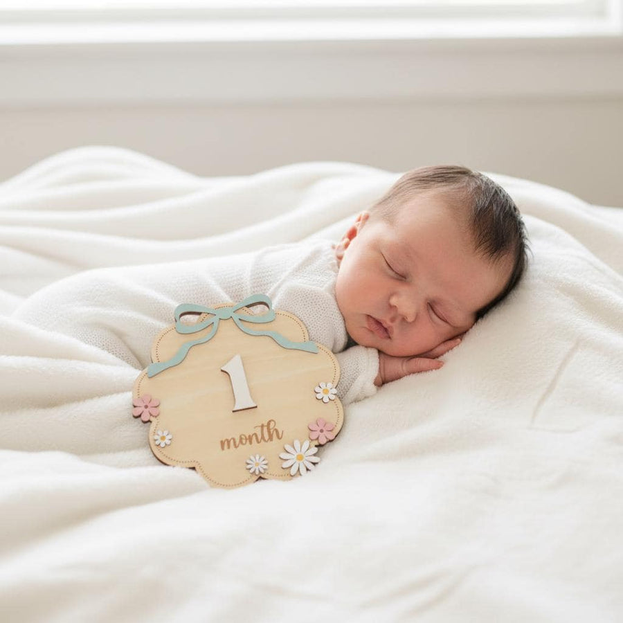Wooden Baby Monthly Milestone Signs Set, Floral Nursery Photo Props