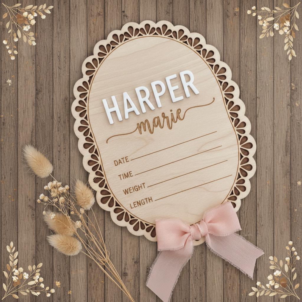 Personalized Wooden Baby Birth Announcement Sign with Name and Details