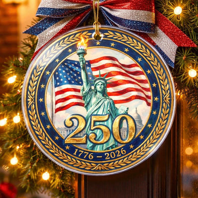 Lady Liberty 250th Ornament, Semiquincentennial Gold Laurel Gift, 1776-2026 USA Milestone Decor, America 250th Anniversary