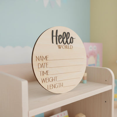 Hello World Baby Announcement Sign Personalized Wooden Keepsake